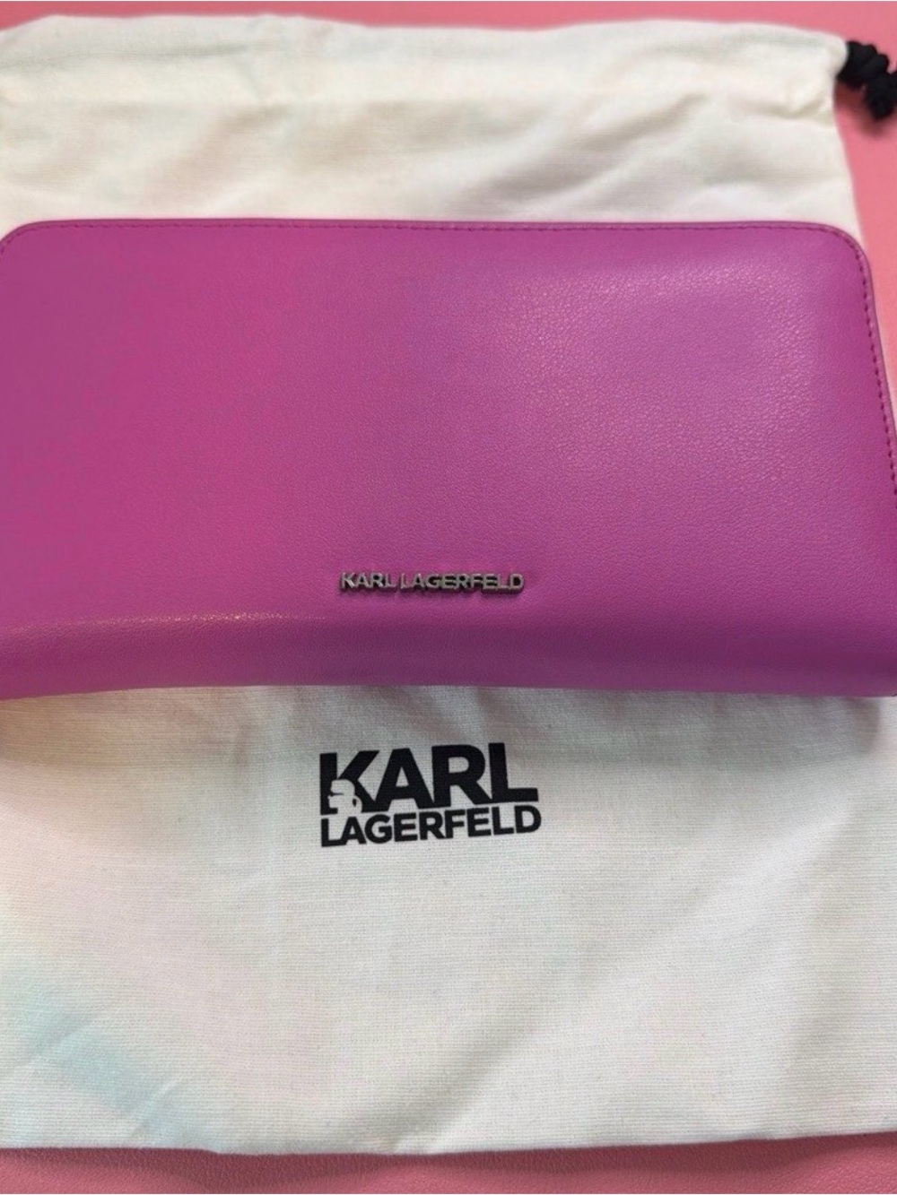 Karl Lagerfeld Hot Pink Zip-Around Wallet - Picture 2 of 4